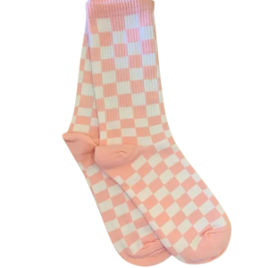 Chaussettes damier - rose bébé et blanc